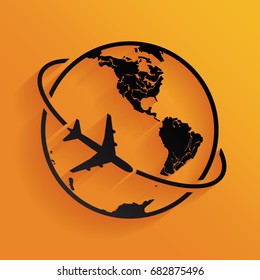 Airplane fly around the planet Earth. Logo