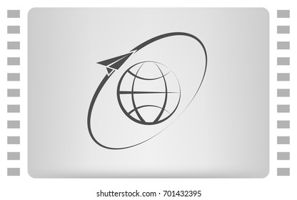 Airplane fly around the planet Earth. Logo.