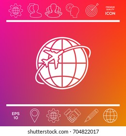 Airplane fly around the planet Earth logo