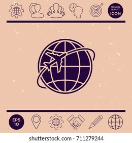 Airplane fly around the planet Earth logo