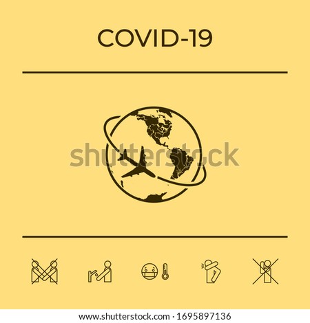 Airplane fly around the planet Earth logo icon