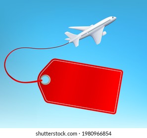 Airplane fly with empty label for copy space. Vector illustration.