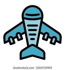 Vector de contorno del icono de la mosca del avión. Alojamiento en la ciudad. Color de los recursos sociales plano