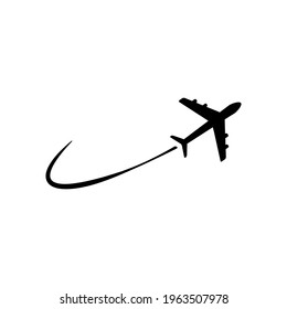 Airplane fly icon. Plane flying with line. Travel transportation concept. Vector illustration isolated on white.