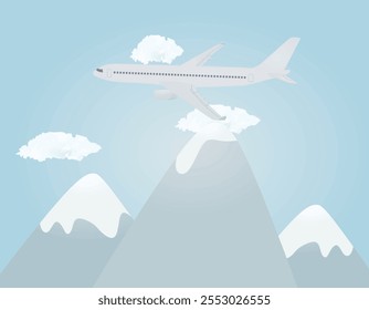 Airplane fly over mountains. vector 