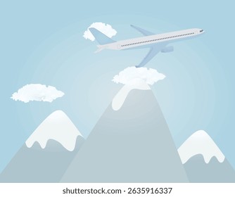 Airplane fly over mountains. vector