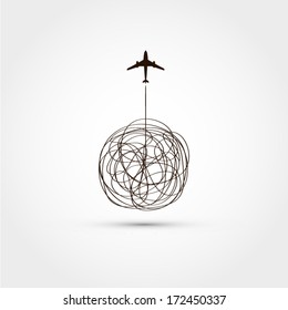 Airplane fly path vector illustration 