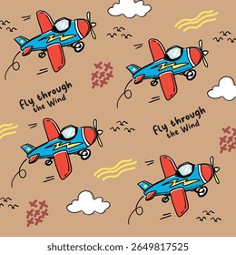 O avião voa através do vento sem descontinuidade 