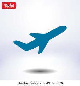 Airplane fly travel takeoff silhouette element. Plane symbol. Travel icon. Flat design. EPS 10.