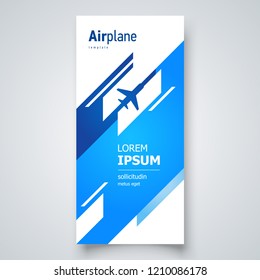 Airplane Flyer cover design template takeoff action stripes blue
