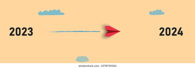 Airplane flying from 2023 to 2024. 2024 annual plan idea concept. business creativity new idea discovery innovation technology.following the course towards business goals.