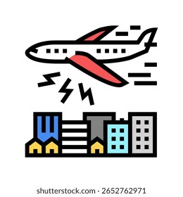 avião voando acima, causando poluição sonora ícone de cor vetor. avião voando acima, causando sinal de poluição sonora. símbolo isolado ilustração
