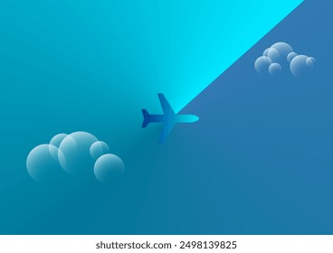 Airplane flying above clouds Vector modern background with gradient effects