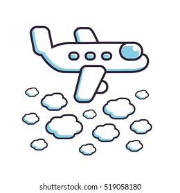 Airplane flying above clouds, vector illustration.