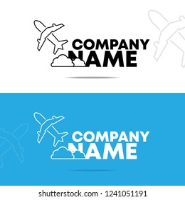  airplane flying above sky logo design with black and white using for business or company such as travel agency , transportation company