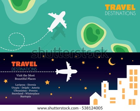 airplane flying above tropical island banner stock vector royalty traveling brochures