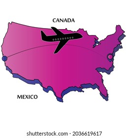 Airplane flying up with America map 3D. Vector illustration...with destination mark,Trip around Usa