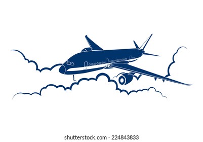 airplane flying among clouds