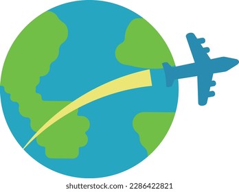 An airplane flying around the earth