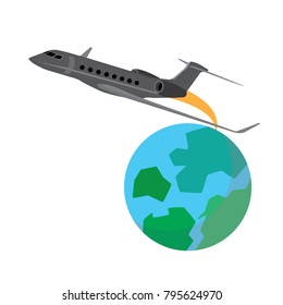 Airplane flying around the globe