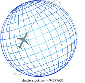 airplane flying around the globe