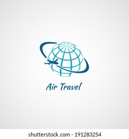 Airplane flying around the globe air travel symbol icon vector illustration