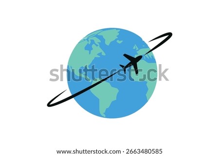 Airplane Flying Around the Globe with Orbiting Path