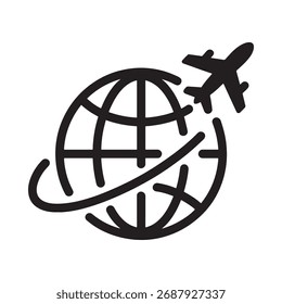 Airplane flying around stylized globe with grid lines and flight path Keywords airplane, flight