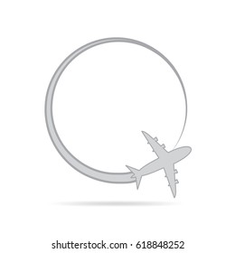 Airplane flying around. Airplane symbol in flat design. Concept of the air travel. Vector illustration.
