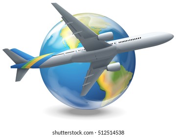 Airplane flying around the world