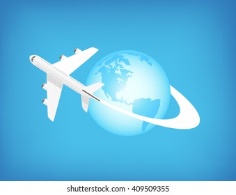 Avión volando por todo el mundo - puede ser usado para ilustrar viajes, aventura, vacaciones.