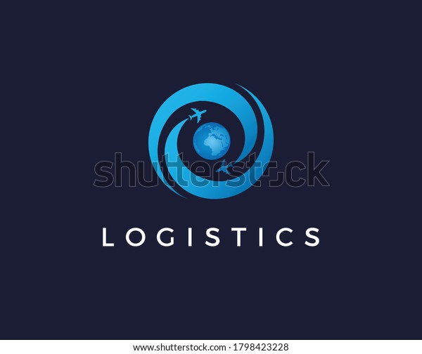 Airplane\
flying around world globe icon for travel agency or transportation\
and mail post logistics company. Vector isolated symbol of aircraft\
jet over blue earth for airlines or\
tourism