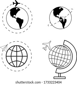 Airplane flying around world image pack, vector illustration