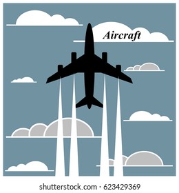 The airplane is flying between the clouds. Vector background