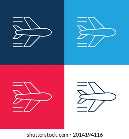 Airplane Flying blue and red four color minimal icon set