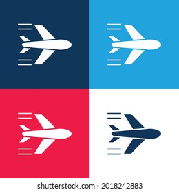 Airplane Flying blue and red four color minimal icon set