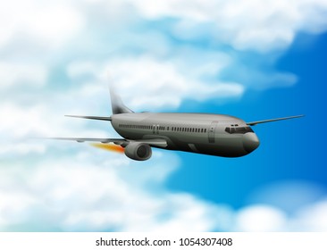 Airplane flying in the blue sky illustration