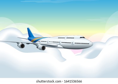 Airplane flying in the blue sky illustration