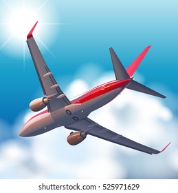 Airplane flying in blue sky illustration