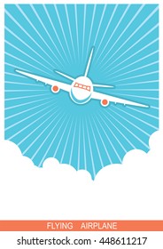Airplane flying in blue sky.Vector poster background for text