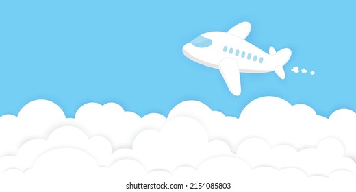 Airplane flying cartoon cute on the sky  with tiny cloud , Vector illustration