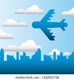 airplane flying in the city sky family protection