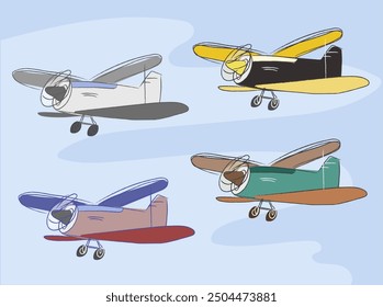 Ilustración vectorial clásica de vuelo de avión