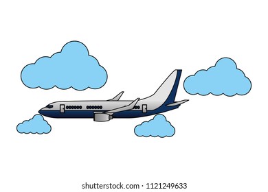 airplane flying with clouds isolated icon