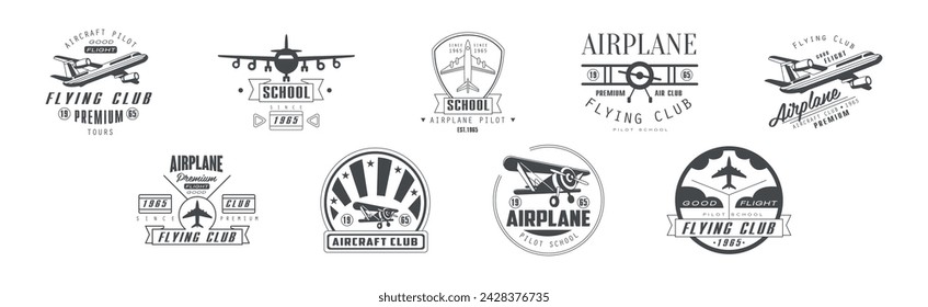 Airplane Flying Club Label and Emblem Vector Set