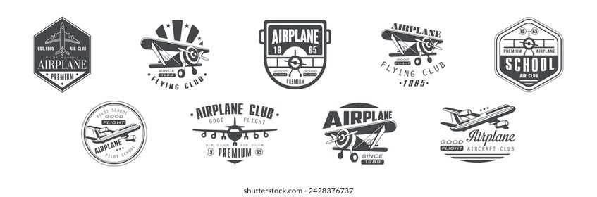 Conjunto de vectores de etiqueta y emblema de club de vuelo de avión