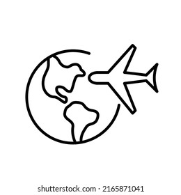 Airplane flying to a destination. Pixel perfect, editable stroke line icon