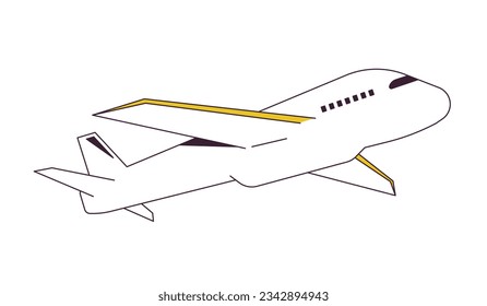 Airplane flying flat line color isolated vector object. Passenger plane flight. Air travel. Editable clip art image on white background. Simple outline cartoon spot illustration for web design