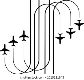 Airplane Flying Formation, Air Show Display, The Disciplined Flight Vector Art Illustration