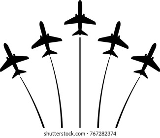 Airplane Flying Formation, Air Show Display, The Disciplined Flight Vector Art Illustration